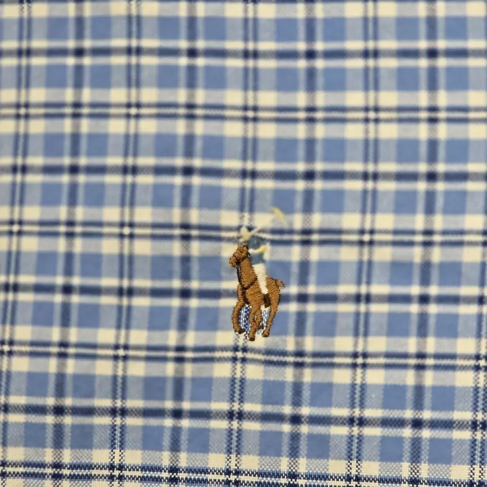 Polo Ralph Lauren Button Up Shirt Mens Large Blue Plaid Flesh Pony Preppy Long S
